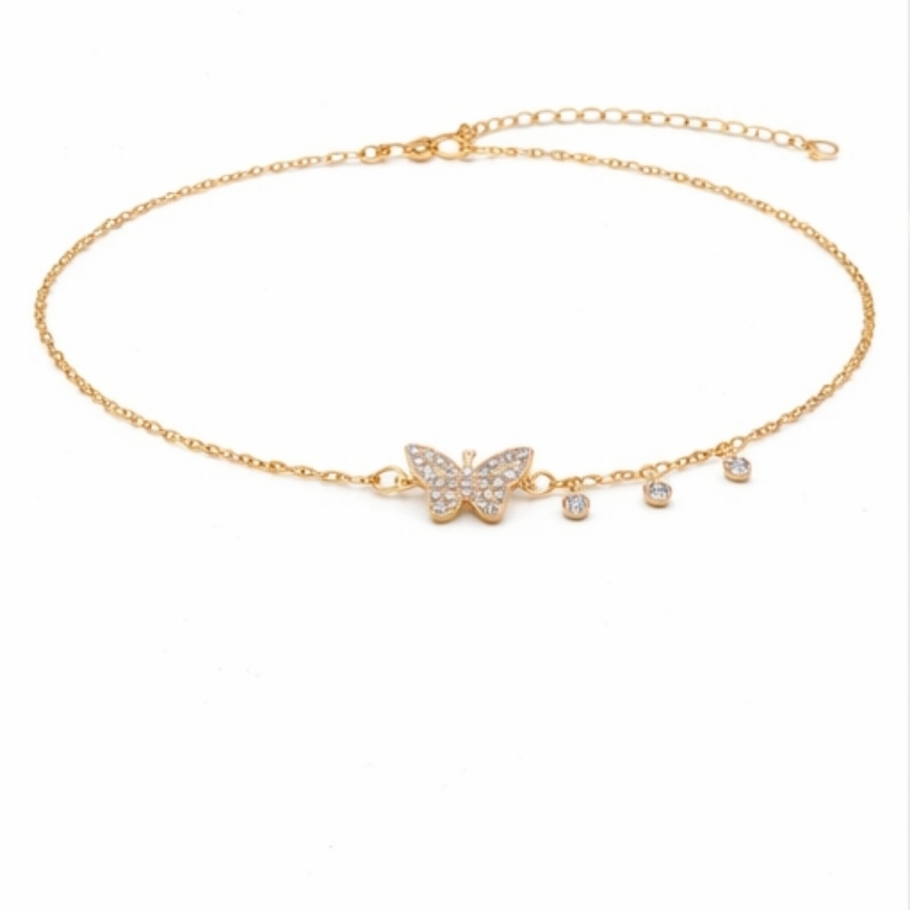 Gold Butterfly Anklet | Sparkly Rhinestone Butterfly Anklet | Dainty Summer
